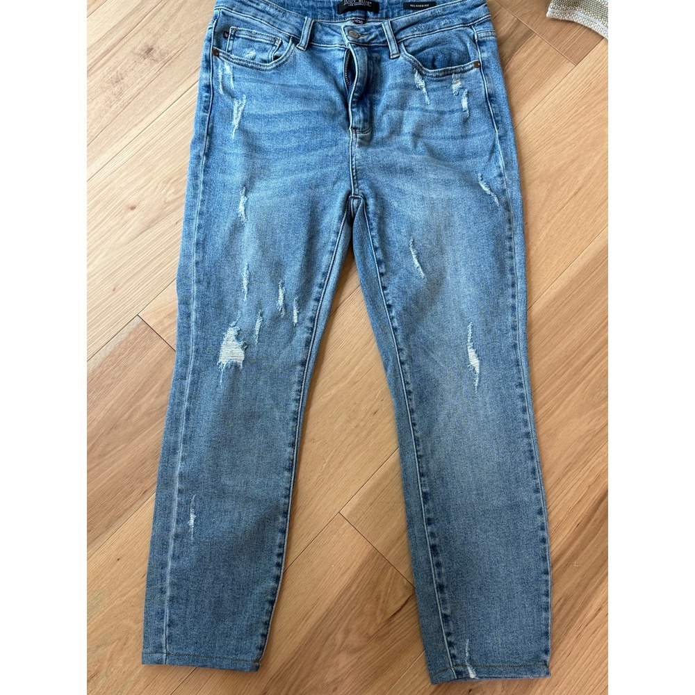 Judy Blue Relaxed Fit Jeans Women 11/30‎ Blue Distressed Straight Leg JB88430